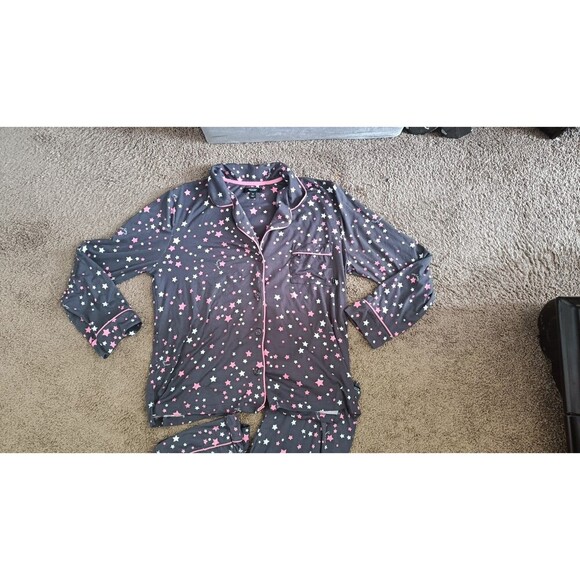 Simply Vera Wang Pajama Lounge Set Size Medium Grey Pink Stars Cotton Knit - Picture 2 of 7